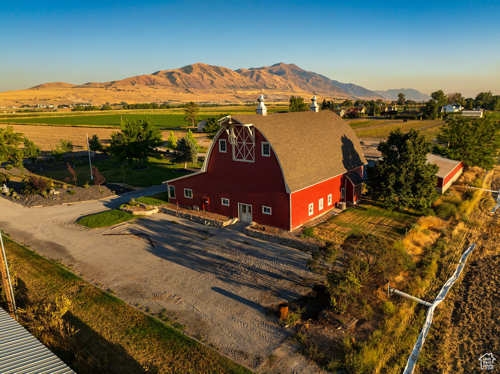 Aerial view featuring a mountain view and a rural view