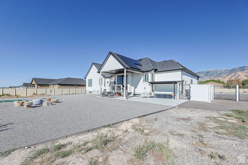 Exterior space featuring a mountain view