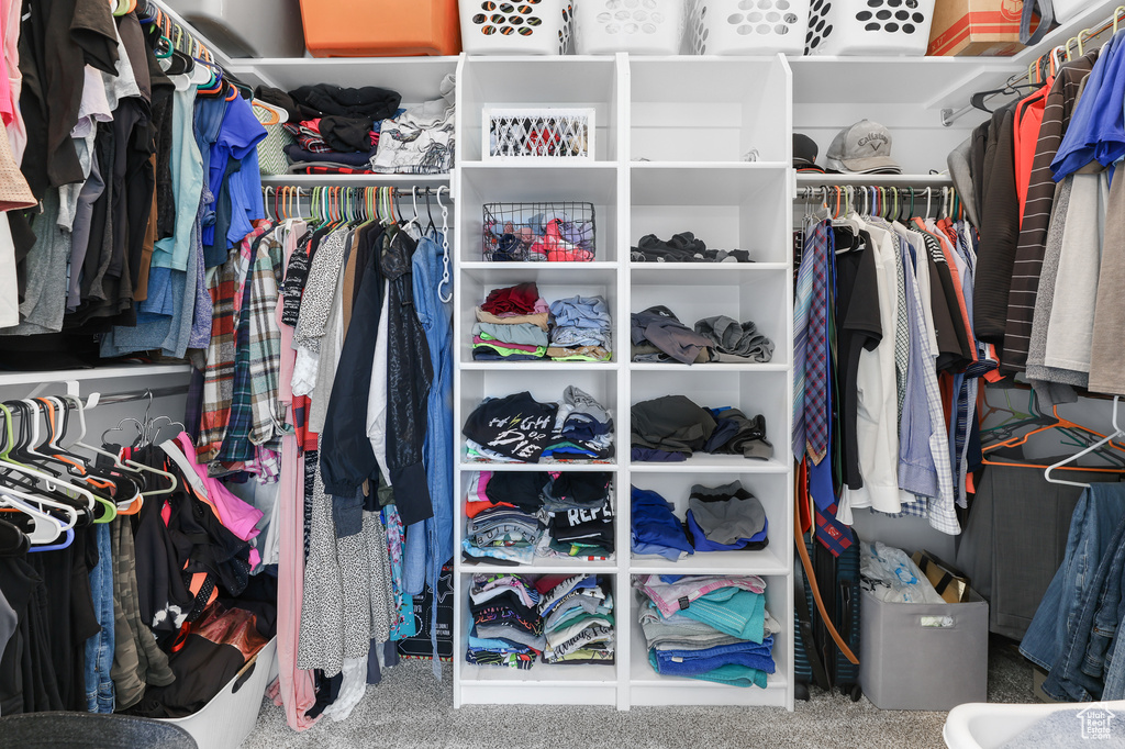 Spacious closet featuring carpet