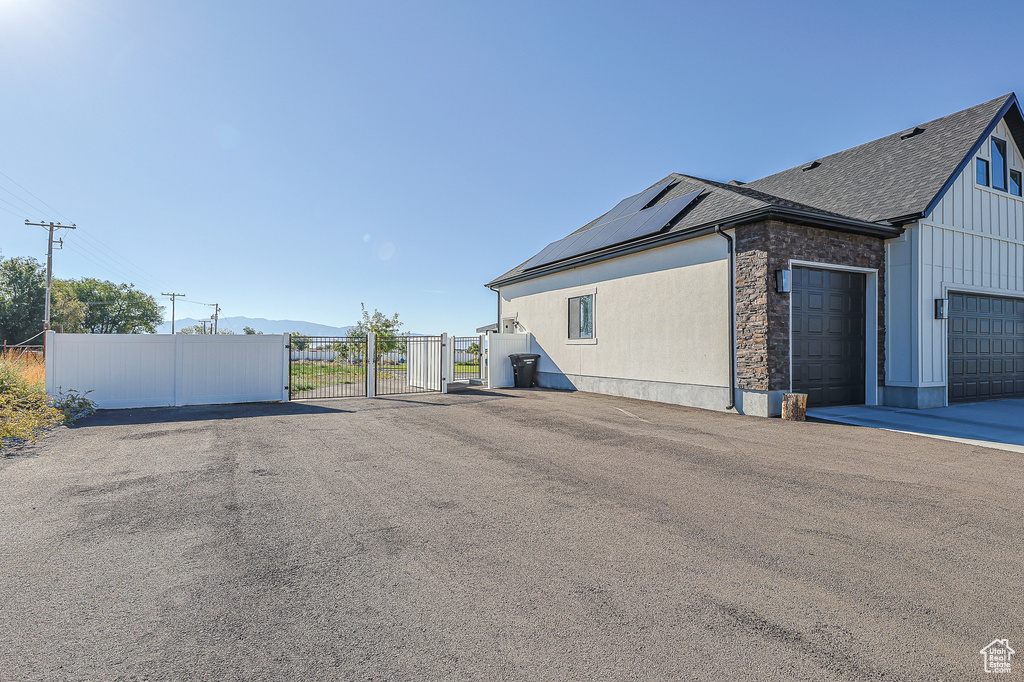 View of home\'s exterior with a garage