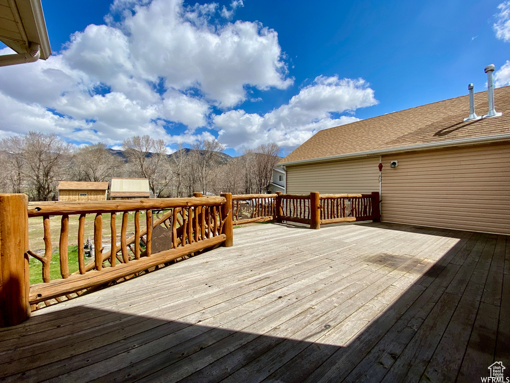 Wooden deck with a mountain view