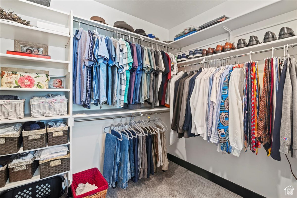 Spacious closet with carpet