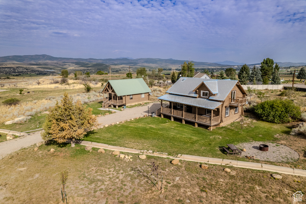 Aerial view featuring a mountain view and a rural view