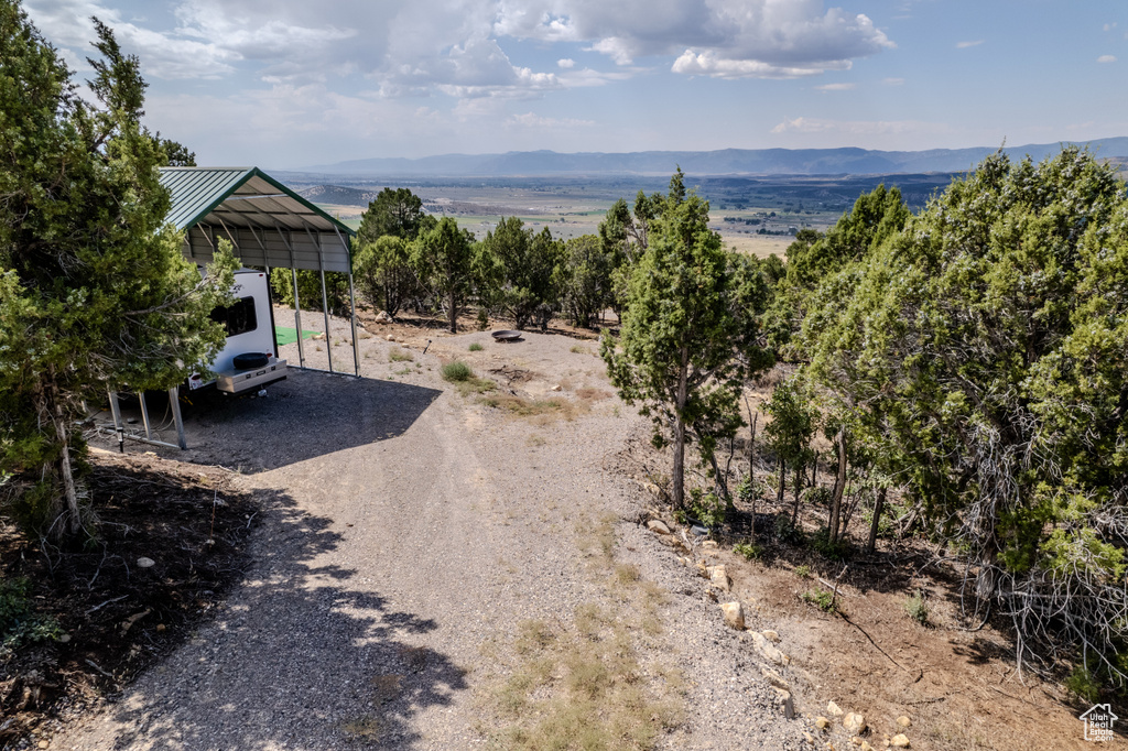 Exterior space featuring a mountain view
