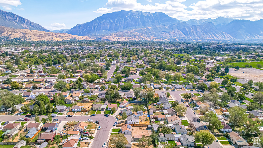 Aerial view featuring a mountain view