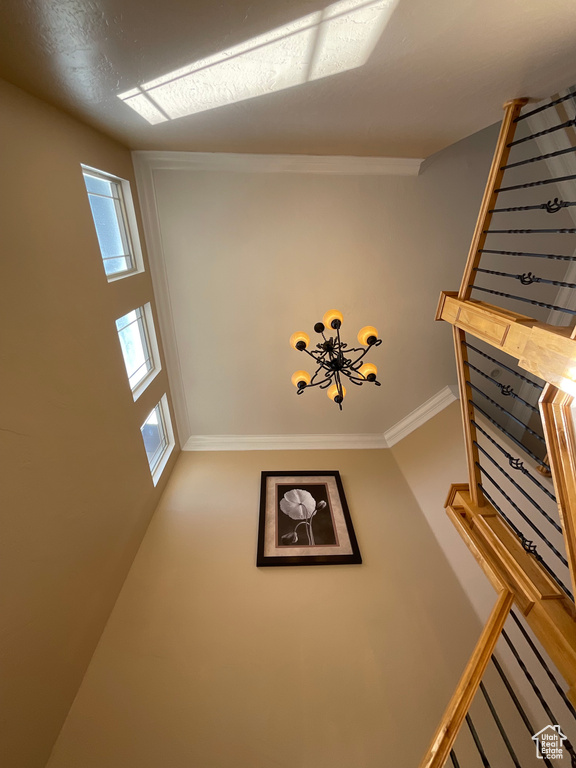 Staircase featuring ornamental molding