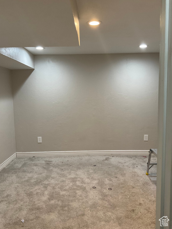 Basement featuring carpet