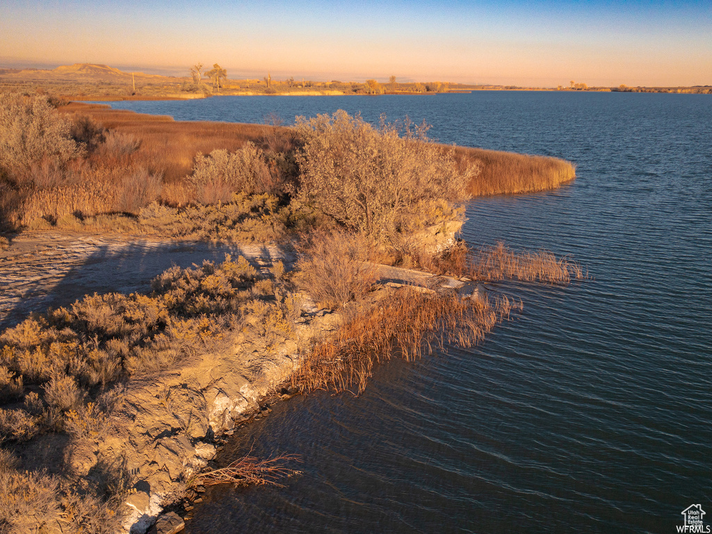 Aerial view at dusk with a water view