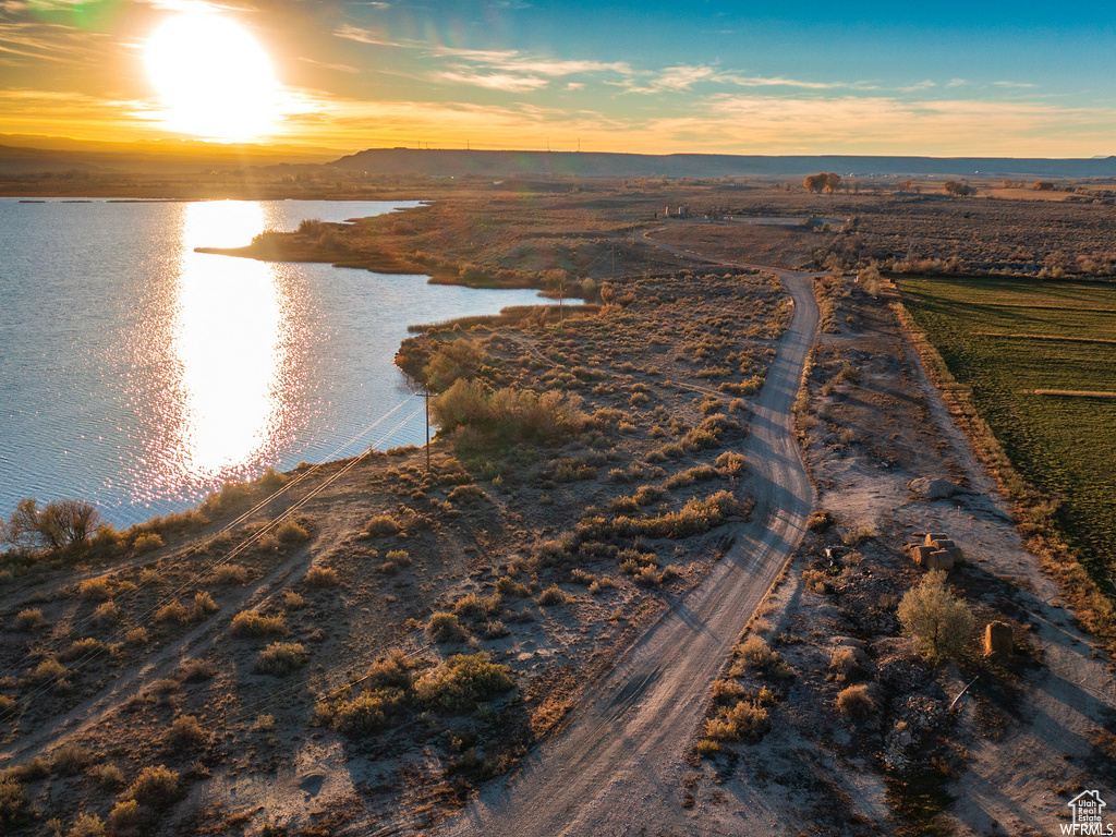 Aerial view at dusk with a water view