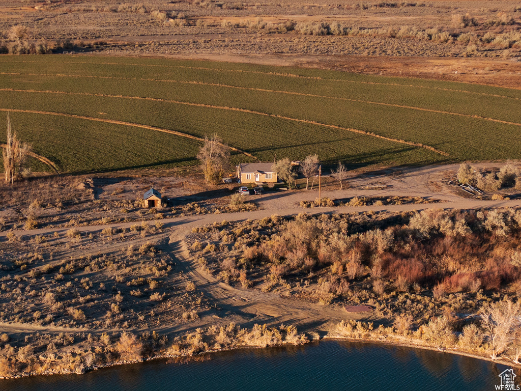 Bird's eye view featuring a water view and a rural view