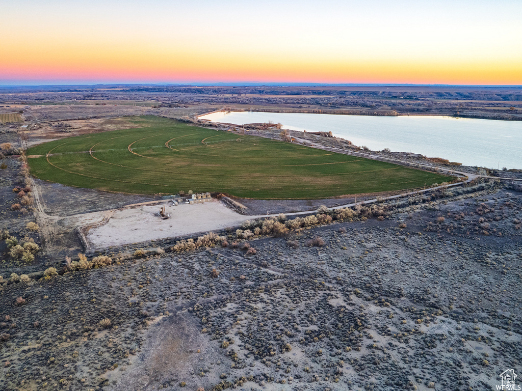 Aerial view at dusk with a water view