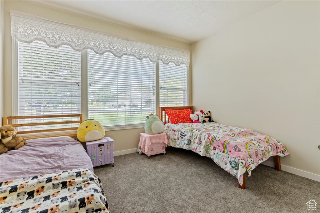 Carpeted bedroom with multiple windows