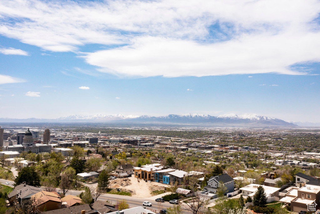 Aerial view featuring a mountain view