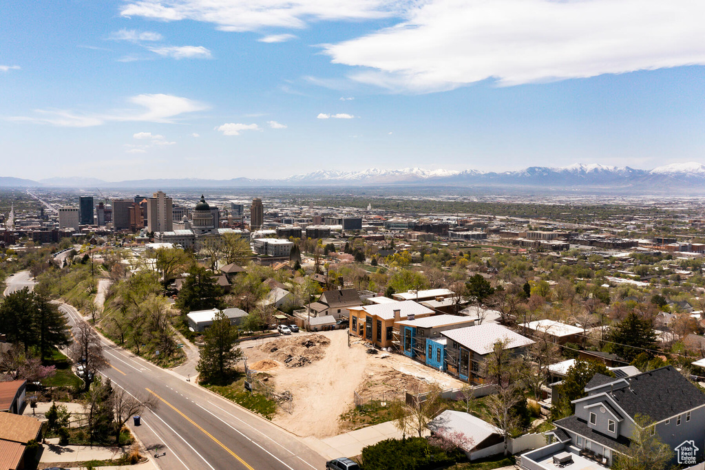 Aerial view featuring a mountain view