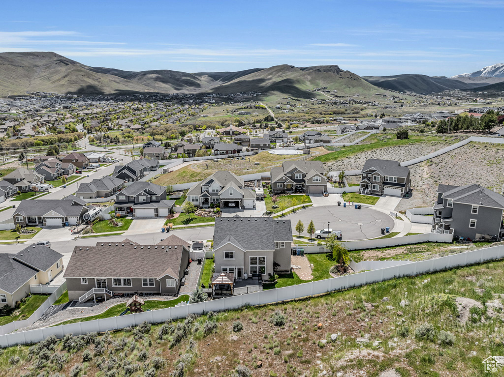 Aerial view featuring a mountain view