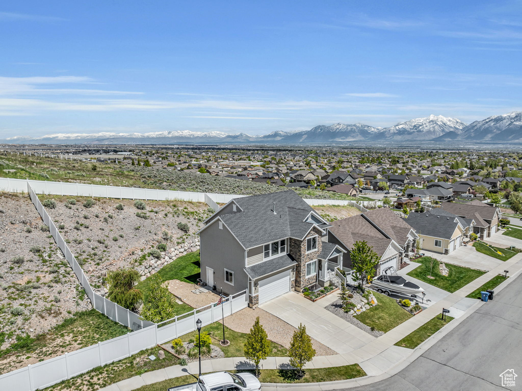 Drone / aerial view with a mountain view