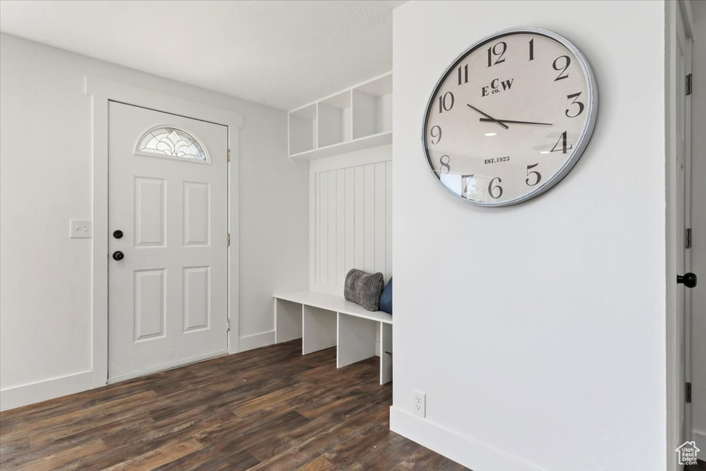 Foyer with dark hardwood / wood-style flooring