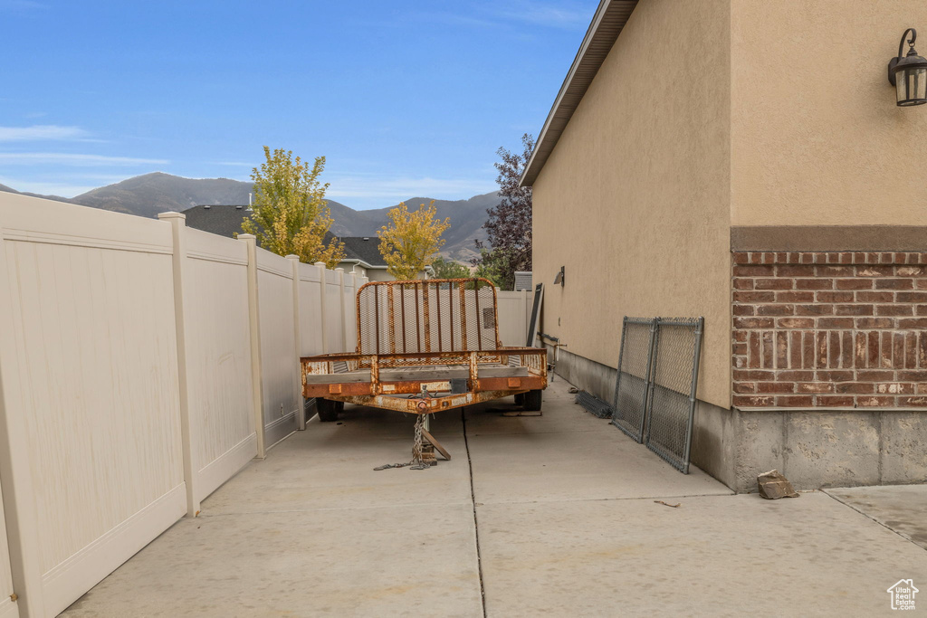 Exterior space featuring a mountain view