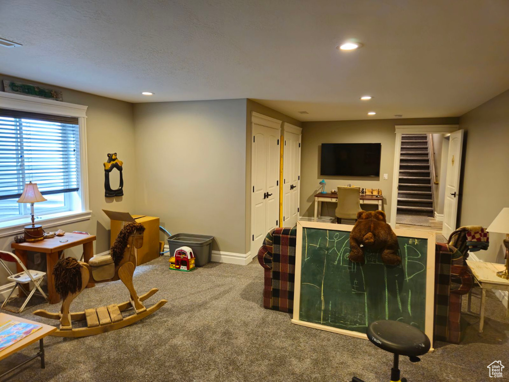 Living room with carpet flooring