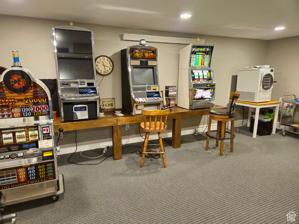 Office area featuring carpet flooring