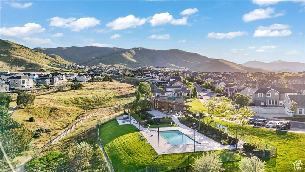 Aerial view featuring a mountain view