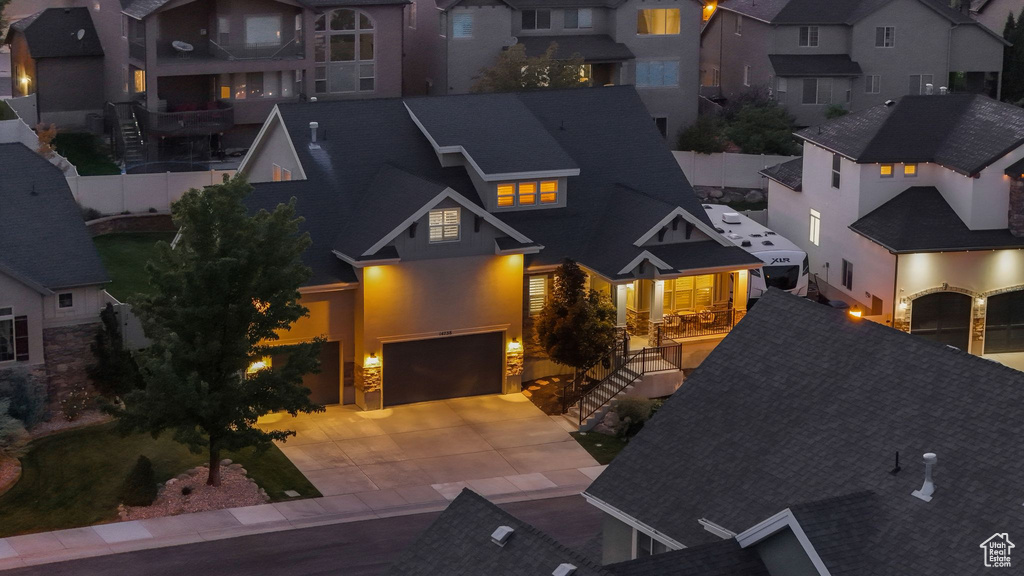 View of front of property with a garage