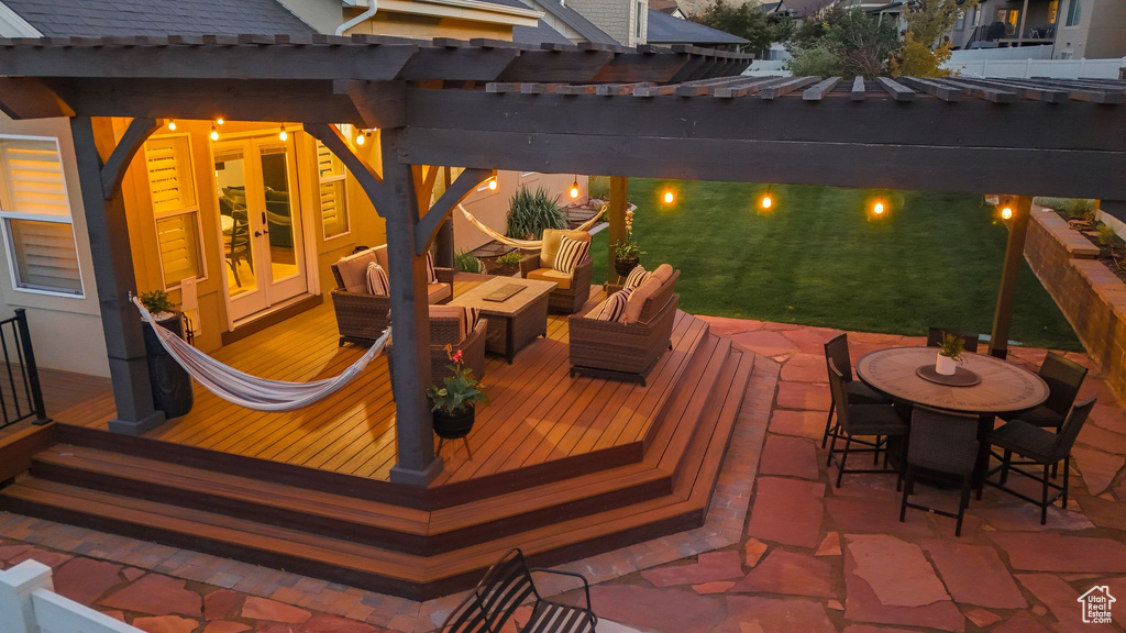 Wooden terrace with a pergola