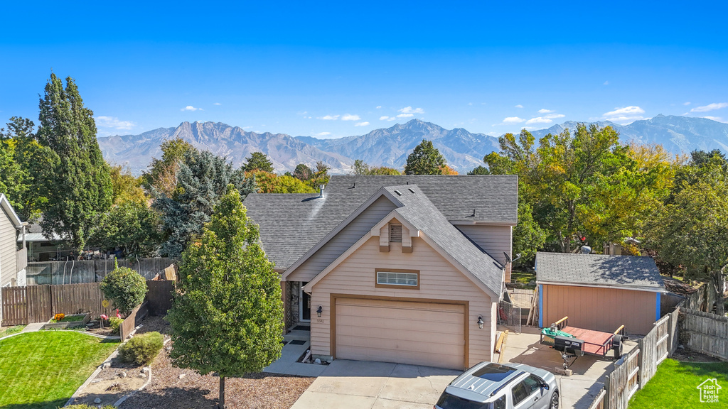 View of front of home with a mountain view