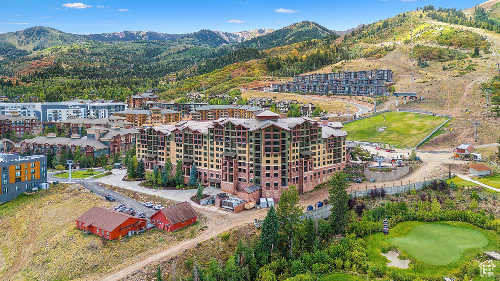 Drone / aerial view with a mountain view