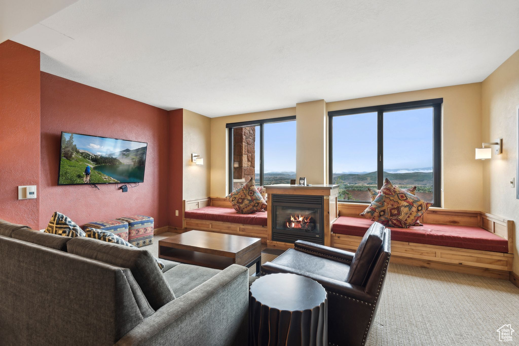 Living room with a mountain view