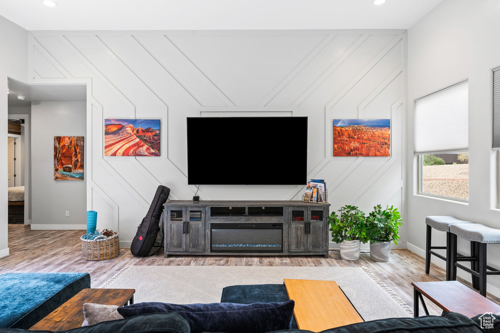 Living room featuring light wood-type flooring