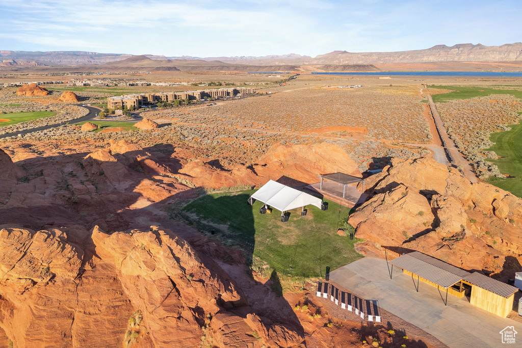 Drone / aerial view with a mountain view