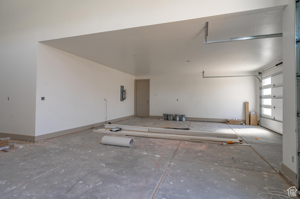 Garage featuring electric panel