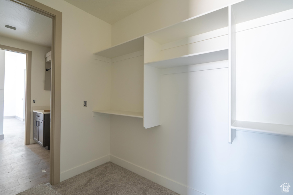 Spacious closet with light hardwood / wood-style floors