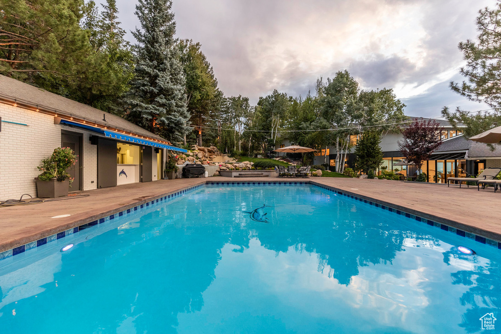 View of pool with a gazebo