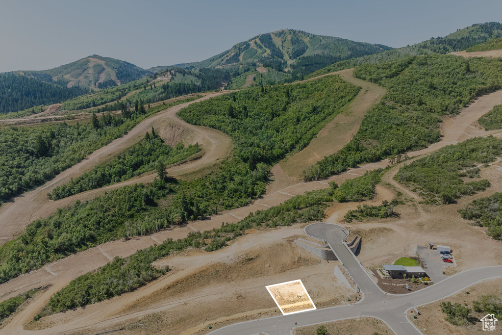 Drone / aerial view featuring a mountain view