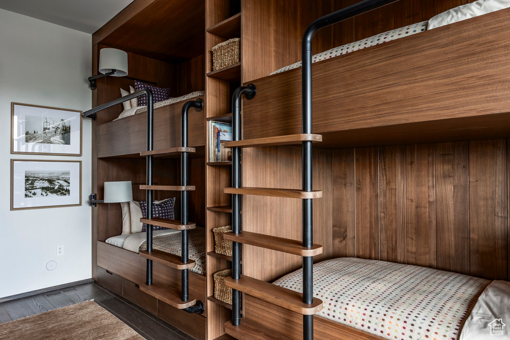 Interior space featuring dark wood-type flooring