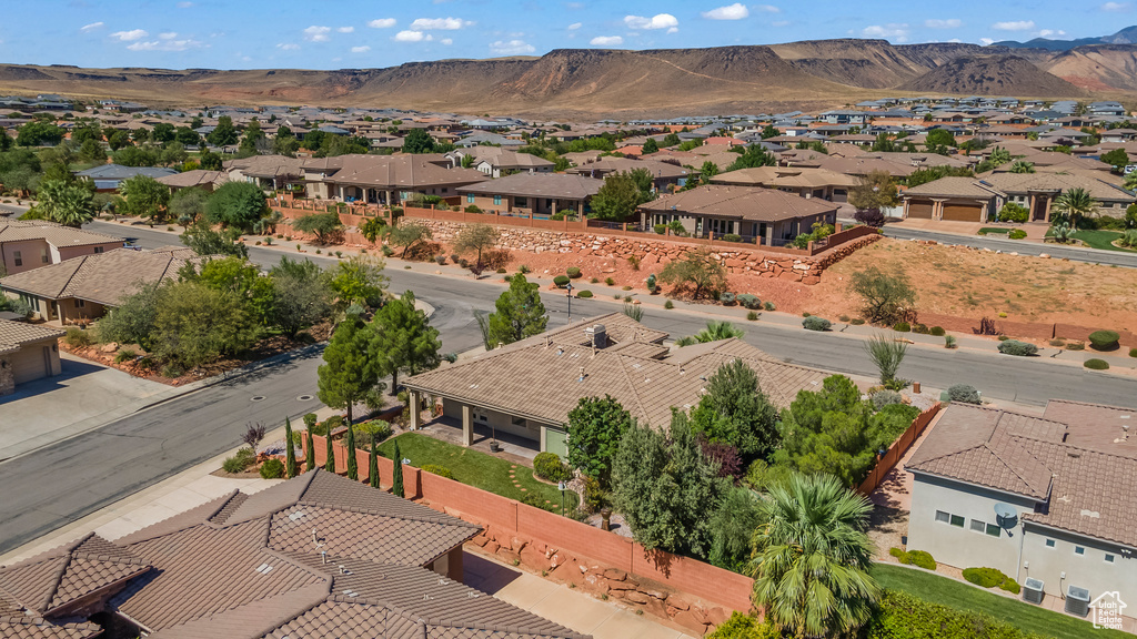 Aerial view featuring a mountain view