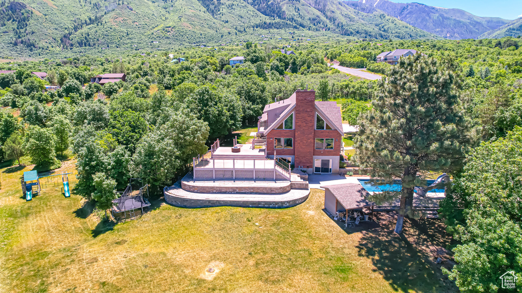 Drone / aerial view with a mountain view