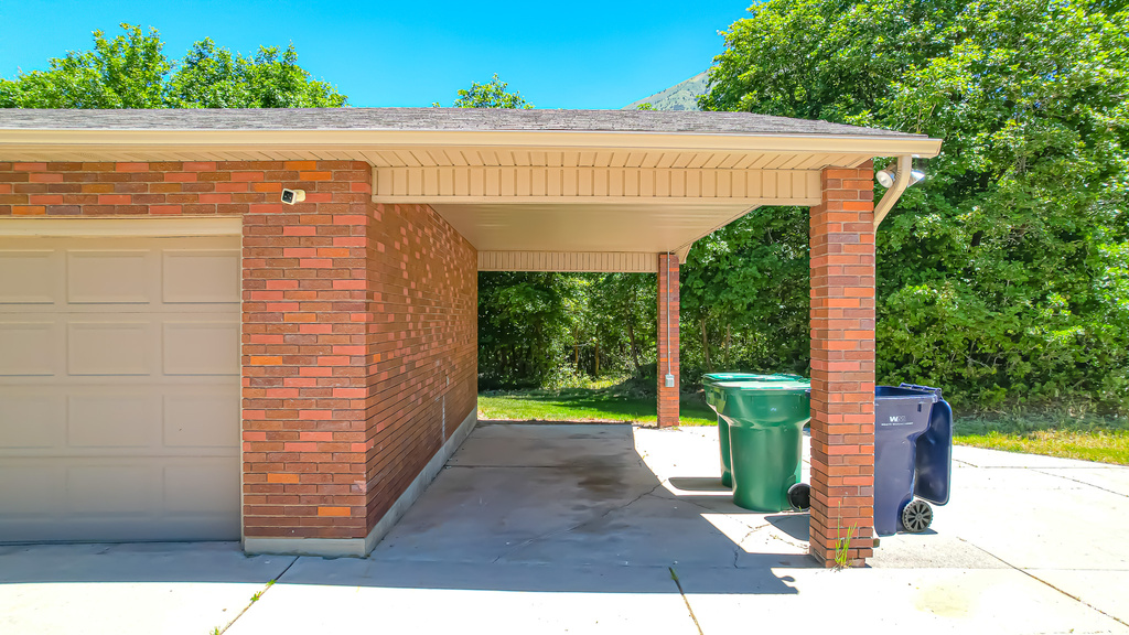 Exterior space featuring a garage