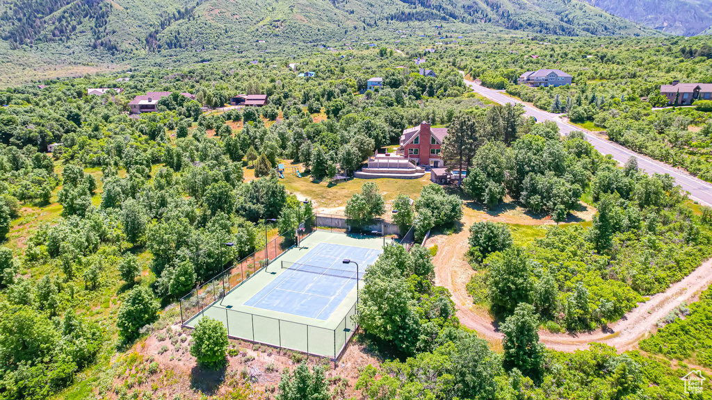 Aerial view featuring a mountain view