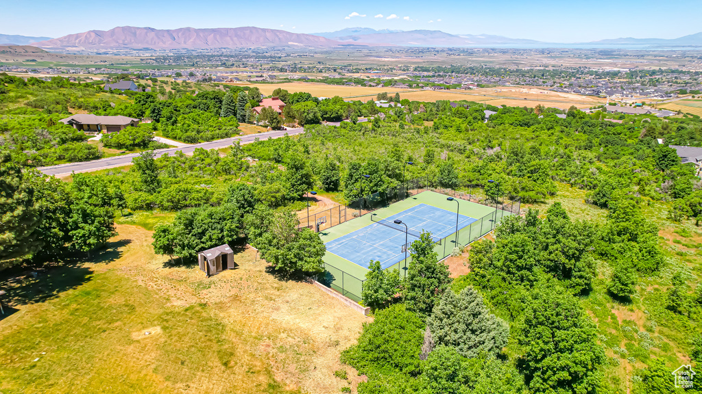 Drone / aerial view featuring a mountain view