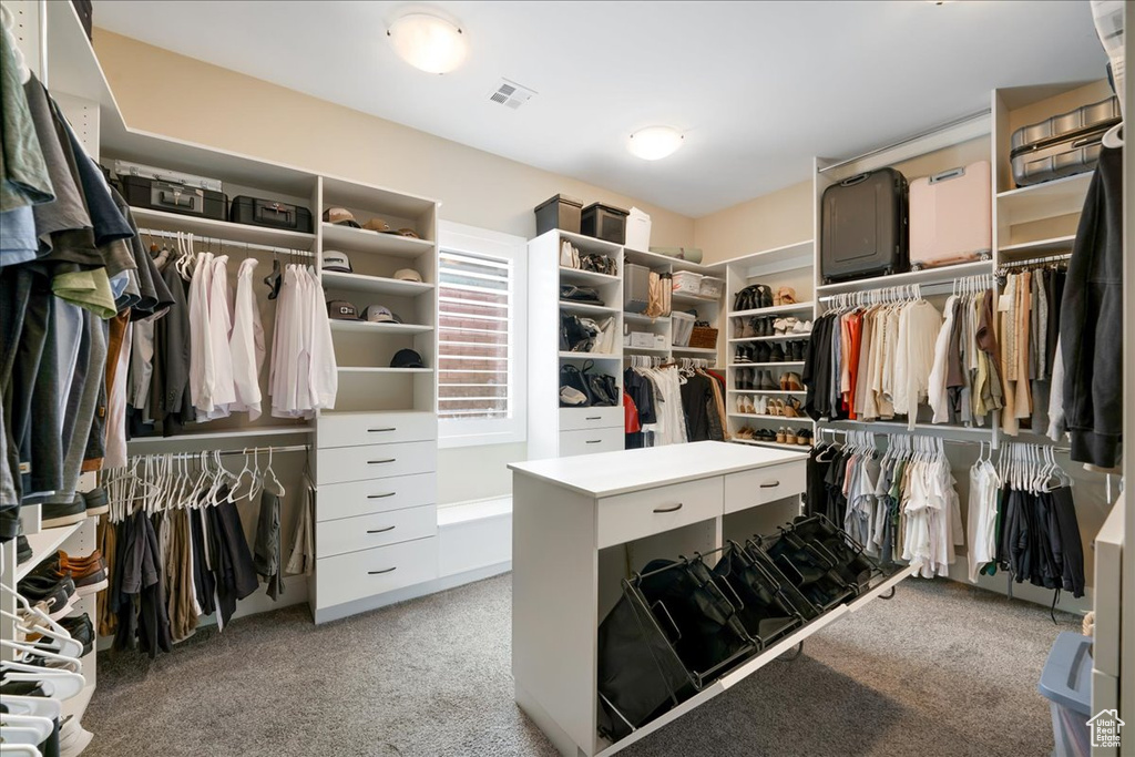 Walk in closet with carpet flooring