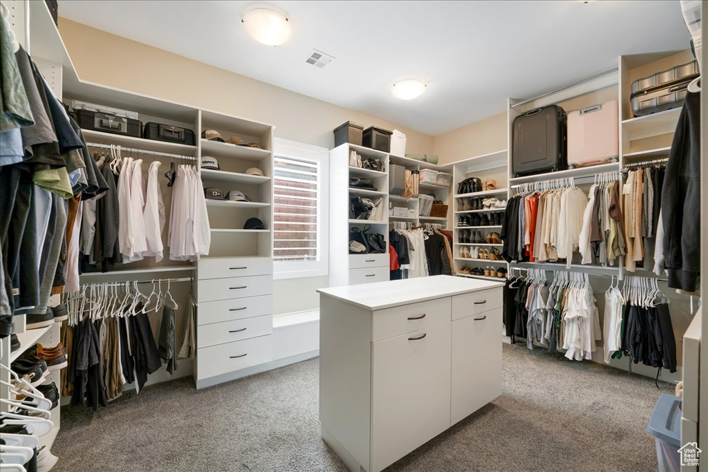 Walk in closet with light carpet