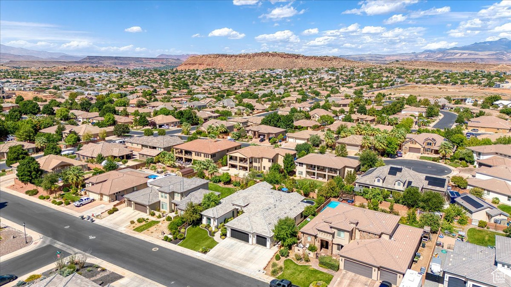 Aerial view featuring a mountain view