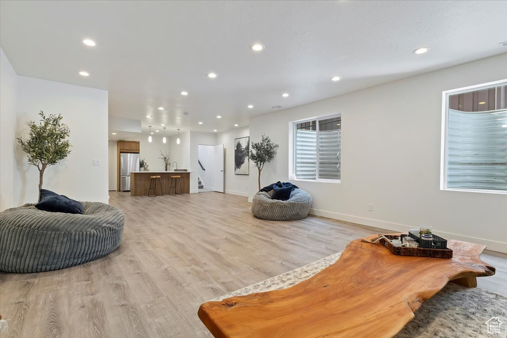 Living room featuring light wood-type flooring