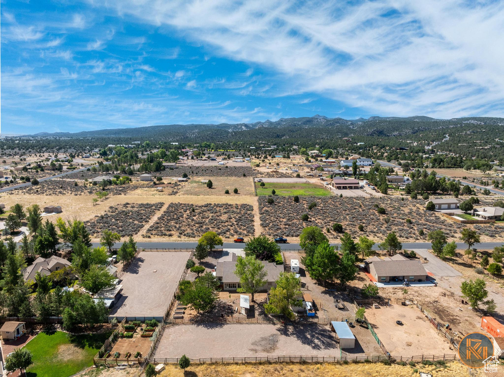 Aerial view featuring a mountain view