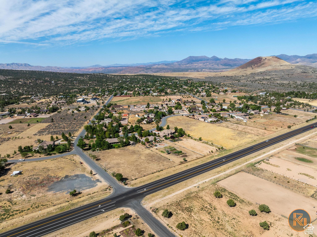 Birds eye view of property with a mountain view