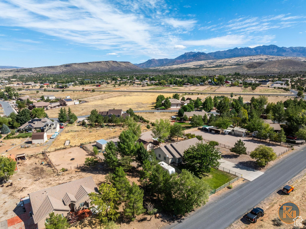 Birds eye view of property with a mountain view