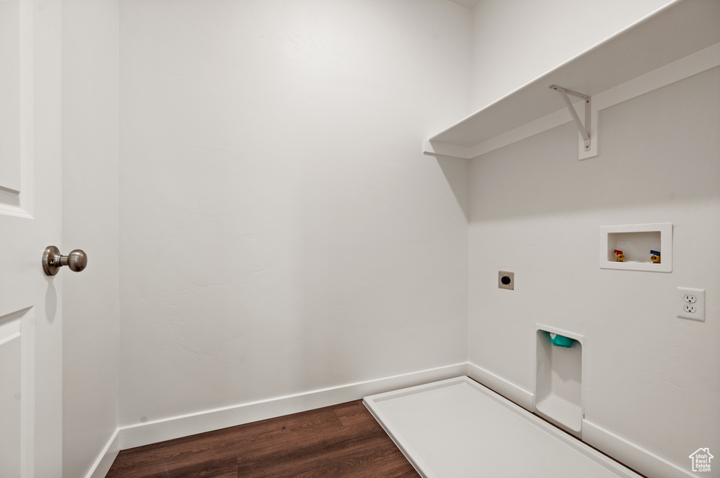 Laundry area featuring wood-type flooring, washer hookup, and hookup for an electric dryer